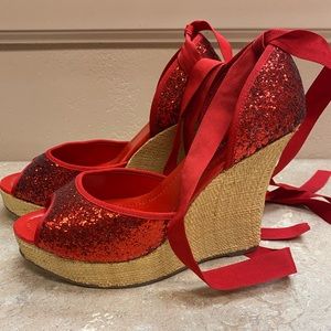 Red glitter wrap around wedges